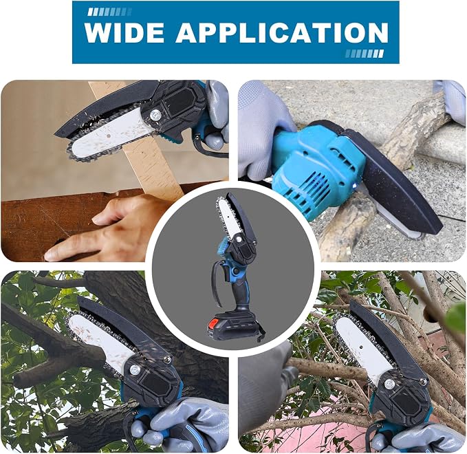 BIG RED ACP01R Torin 4" Mini Cordless Chainsaw: Portable Electric (Battery Powered) Handheld Chainsaw for Wood Cutting, Garden Pruning, Tree Pruning and Shrub Pruning, Blue