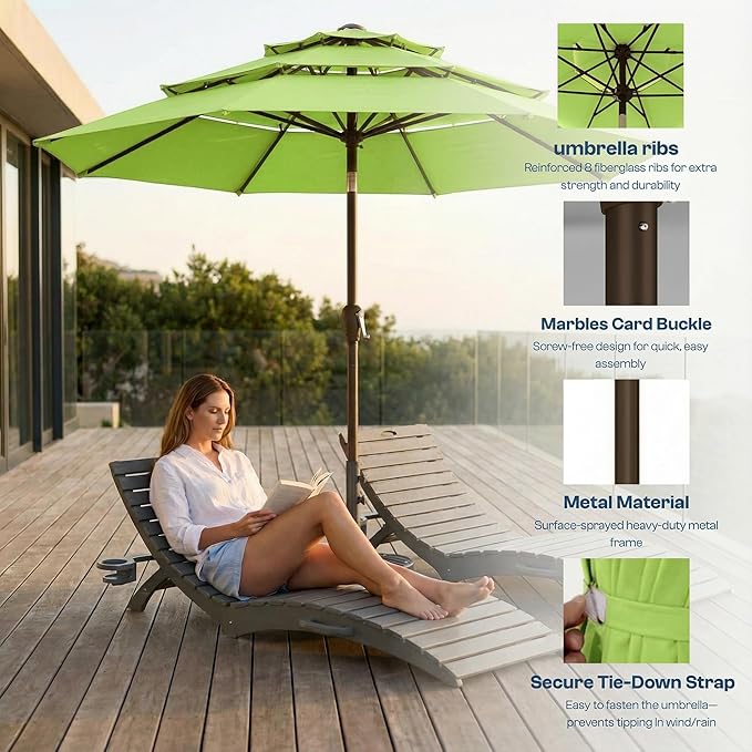 10ft Patio Umbrella, 3 Tier Outdoor Market Table Umbrellas with 8 Fiberglass Ribs and Push Button Tilt, Windproof, Vented Canopy, UV Protection for Deck, Pool, Backyard