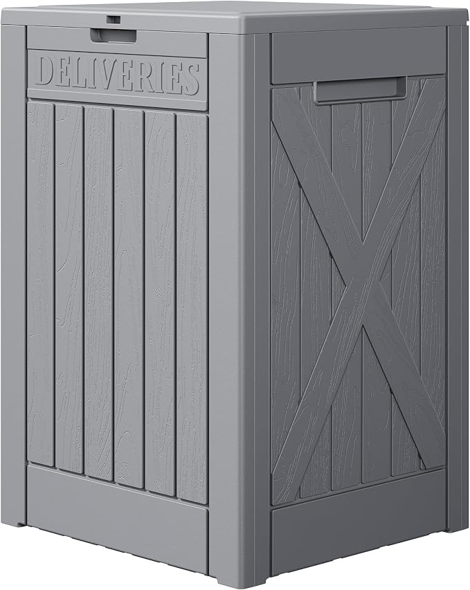 Devoko 48 Gallon Package Delivery Box Outdoor Secure Lockable, Waterproof Deck Box PP Material Storage Container for Porch, Deck (Gray, 48 Gallon)