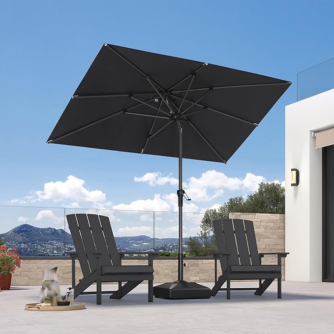 PURPLE LEAF 8' x 5' Rectangular Patio Umbrella Outdoor Table Umbrella Aluminum Frame Market Umbrella Sun Umbrella with 8 Sturdy Ribs & Tilt for Garden Deck Lawn & Pool Gray