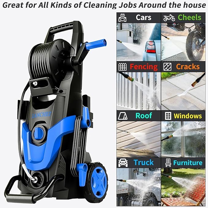 2026Upgraded Pressure Washer 4800PSI w/4 Quick Connect Nozzles, Inlet Hose & Filter&500ML Soap Tank, High Cleaning Machine for Cars/Fences/Driveways/Patios/Home Cleaning,Blue