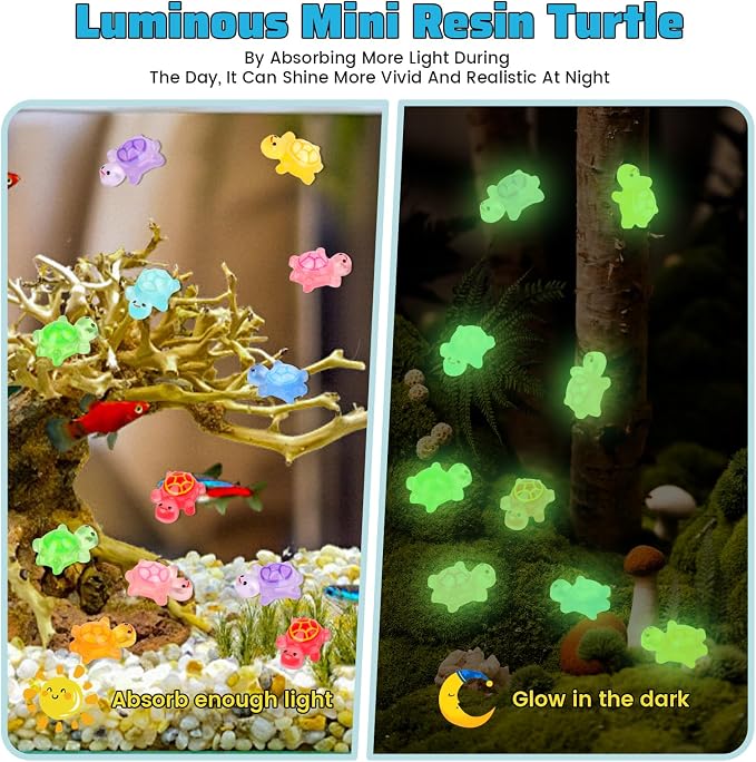 200pcs Mini Resin Turtles Luminous Tiny Turtle for Crafts Dollhouse Miniatures Mini Resin Things Animals for Fairy Garden Micro Landscaping Decoration Home Decor, 10 Colors(0.31 * 0.47inch，Medium)