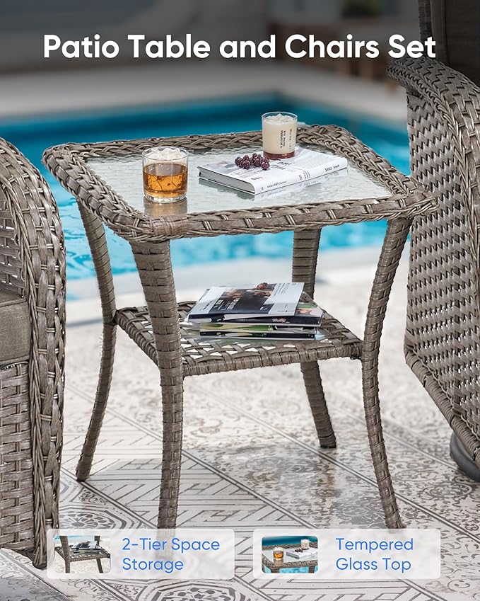 3 Pieces Patio Bistro Set Outdoor Swivel Rocker Patio Chairs with Side Table Patio Furniture for Deck Porch Garden Balcony Poolside