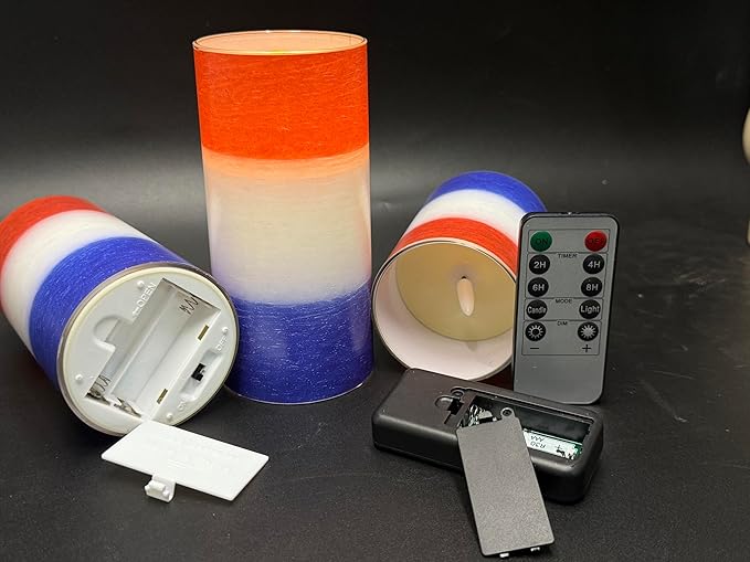 Tujoe 3 Pcs Patriotic Flameless Candles 4th of July LED Battery Pillar Candles Set Battery Operated Independence Blue Red and White Flickering Gifts with Remote Decorations for 250th Anniversary