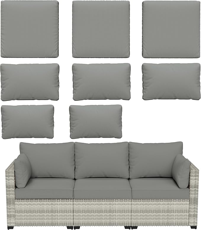 8 pcs Outdoor Cushion Slipcovers Outdoor Patio Cushions Covers Replacement Waterproof with Zipper w/3 Seat Cushion Covers and 5 Backrest Pillow Covers, Covers Only