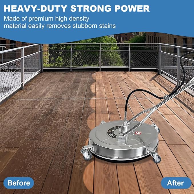 Garvee 24 in Pressure Washer Surface Cleaner with 4 Wheels&Dual Handles, 4900PSI Stainless Steel Surface Cleaner Attachment for Pressure Washer for Concrete Driveway Sidewalk Deck Patio