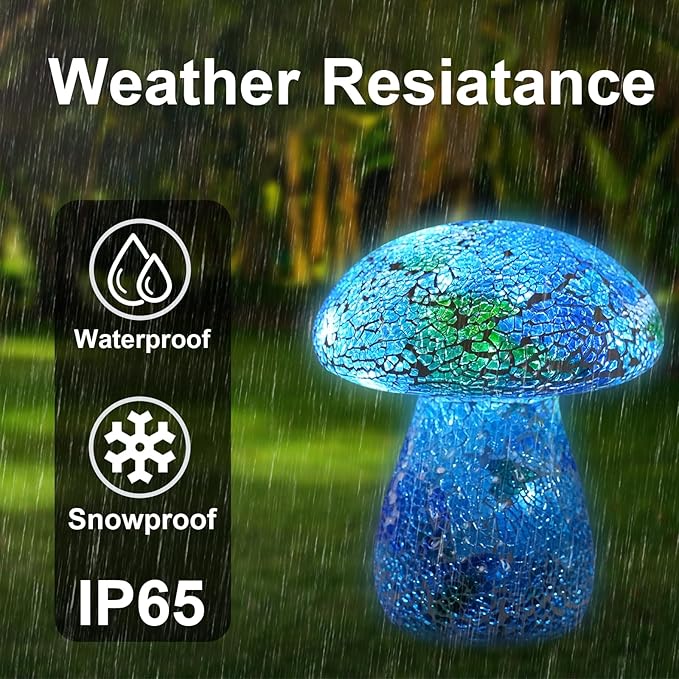 Mosaic Mushroom Garden Lights - Table Lamp Outdoor Decor Waterproof Night Light Lawn Decor Statue for Patio, Party, Yard (Blue)