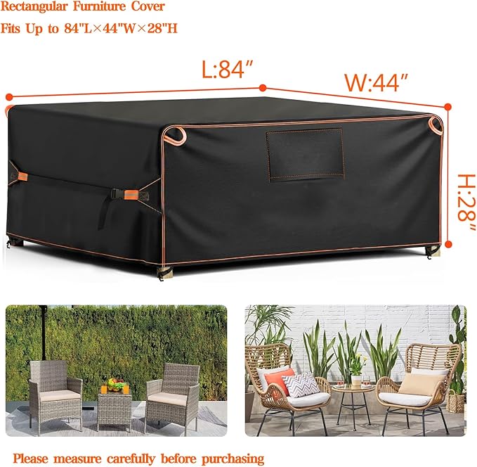 Patio Sofa Cover Waterproof, Outdoor Table Sofa Covers Rectangular, Heavy Duty Outside Weatherproof Sectional Set Covers for Protection 84" L x 44" W x 28" H Black