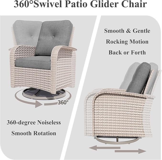 Patio Furniture Set, 10-Piece Outdoor Sectional Sofa with Swivel Rocker Chairs & 2-Layer Glass Coffee Table, Wicker Patio Conversation Set with Gray Cushions