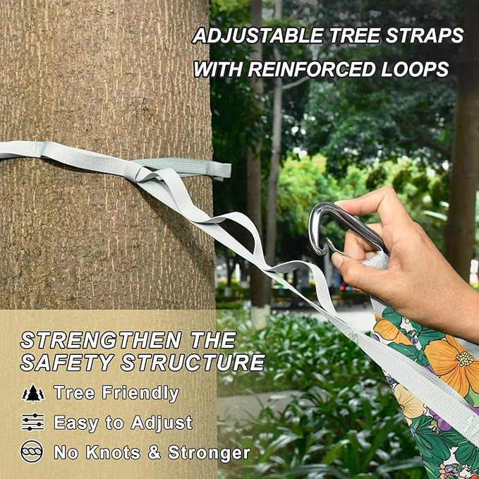 Camping Hammock Outdoor Hammocks for Outside Tropical Flowers Beach Trees Portable Lightweight with Pockets Tree Straps Indoor