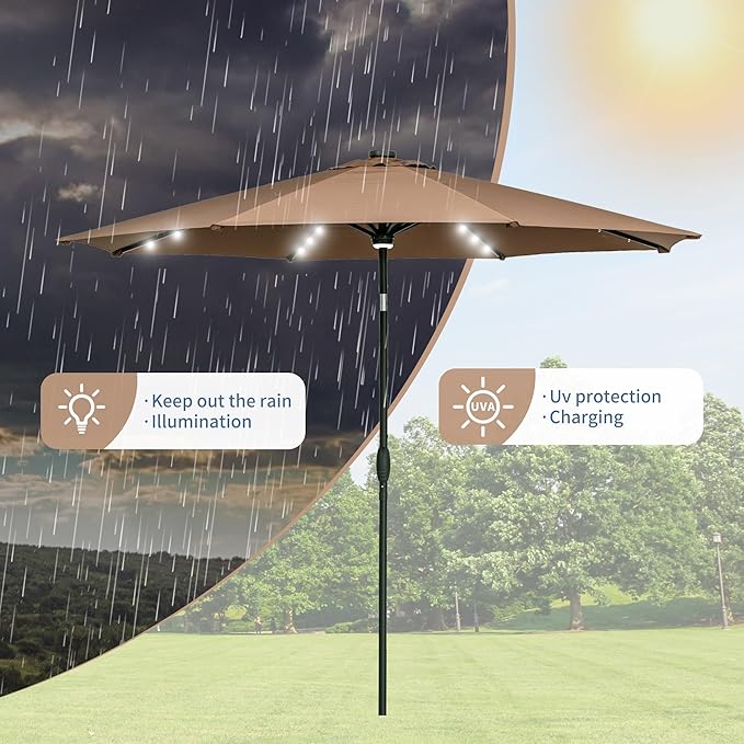 GDY 10Ft Patio Umbrella, Table Umbrella with 40 LED Lights, Outdoor Umbrellas for Patio, with Tilt and Crank, Center Light, for Garden, Deck, Backyard, Pool, and Beach.