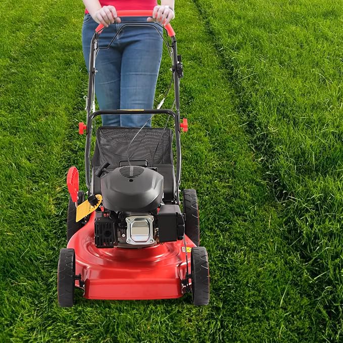 Gas Powered Self-Propelled Lawn Mower with Bag - 3-in-1, 4-Stroke Engine, 20-inch Cutting Width, 8 Adjustable Heights - Ideal for Small to Medium Sized Yards