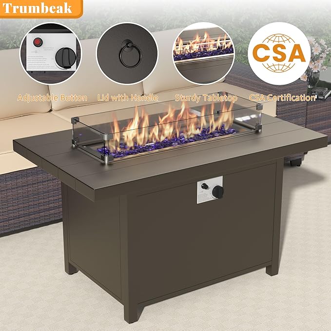 Patio Furniture Set 7 Pieces Outdoor Furniture Patio Conversation Set w/43in Aluminum Gas Fire Pit,PE Rattan Wicker 7 Pcs Outdoor Sofa Set w/55000 BTU Propane Fire Pit Table,Black
