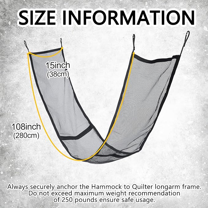 SATINIOR Extra Long Hammock Storage Net with Elastic Hooks Black Stretchy Mesh Gear Protection Storage Net for Long Arm Quilting Machine Hammock Accessories