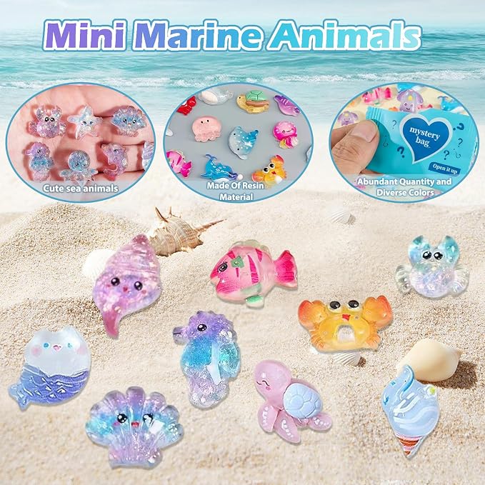 100PCS Ocean Animal Mystery Blind Bag Mini Resin Animals Variety Pack, Tiny Miniature Animal Figurines Bulk, Mini Resin Figures, Surprise Toys for Kids, DIY Crafts, Collectibles, Mini Toys Decorations