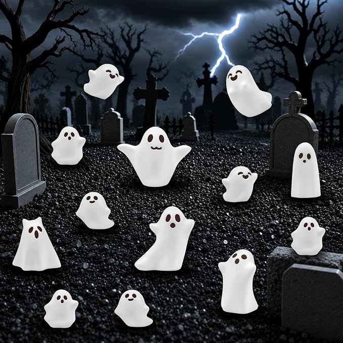 40 Pcs Halloween Mini Resin Ghosts Tiny Little White Ghost Figures | Halloween Miniature Figurines, Party Tabletop Garden Micro Landscape Decoration