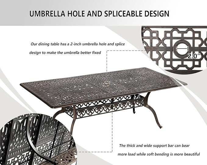 Grepatio 9 Piece Cast Aluminum Patio Furniture Set Outdoor Dining Set Bistro Furniture Set with 8 Armchairs and Dining Table, 8 Cushions for Backyard Garden Poolside (Khaki)