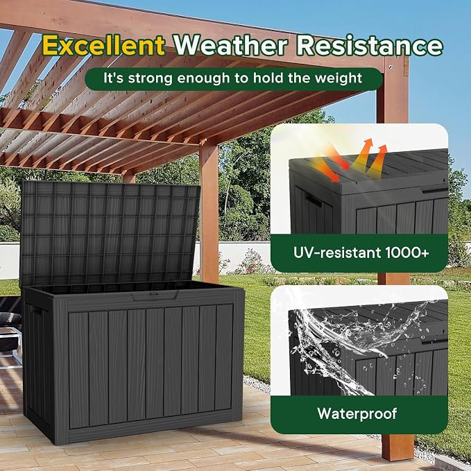 EasyUp Outdoor Storage Box, Deck Boxes for Garden Tools Equipment,Cushions and Patio Storage,Lockable and Resin,Easy to Install Black 50 Gallon