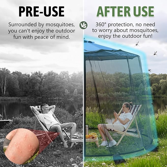 Patio Mosquito Netting - Mosquito net for Patio Garden and Outdoor Umbrellas with Adjustable Elastic Cord and Zipper Umbrella net