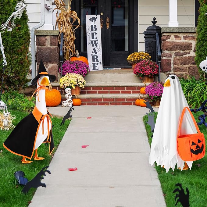 2 Set Halloween Goose Outfit Lawn Porch Goose Cloths Plastic Clothing Fall Halloween Outfit for 23 Inches Outdoor Patio Yard Lawn Art Decoration
