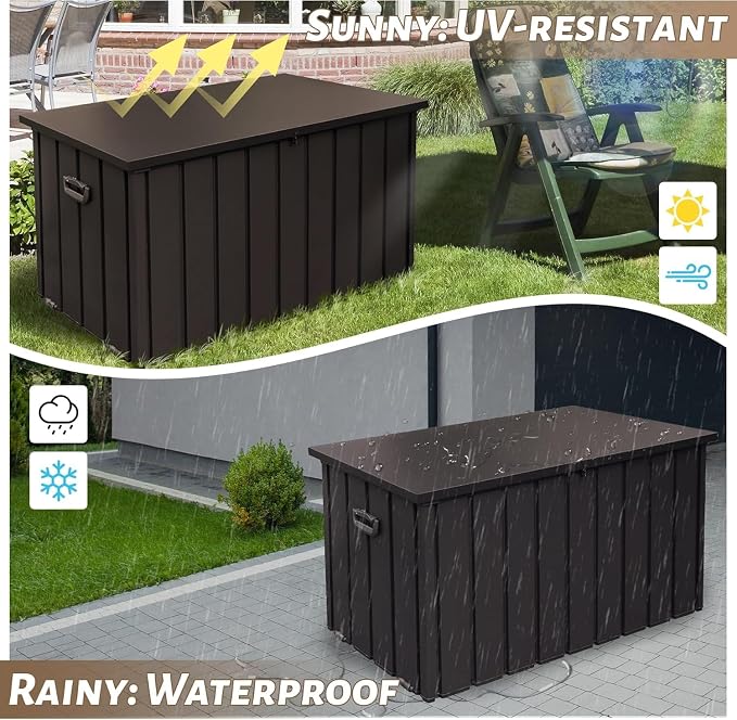 Redeer Outdoor Resin Deck Box, Dark Brown, 190 Gallons | Waterproof Storage, Lockable, UV-Resistant for All Weather, For Patio Furniture, Garden Tools, Pool Accessories