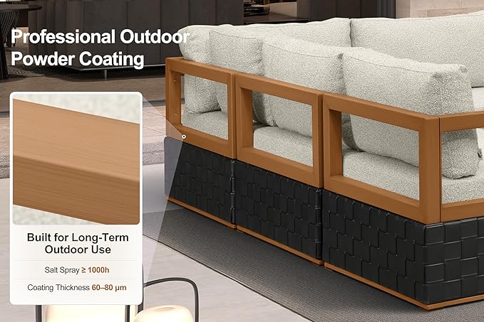 PURPLE LEAF Patio Outdoor Furniture Set 9 Pieces, Premium Leather Outdoor Couch Sectional Sofa, Patio Conversation Sets with Olefin Cushions, Patio Couch for Porch, Garden, Balcony, Black