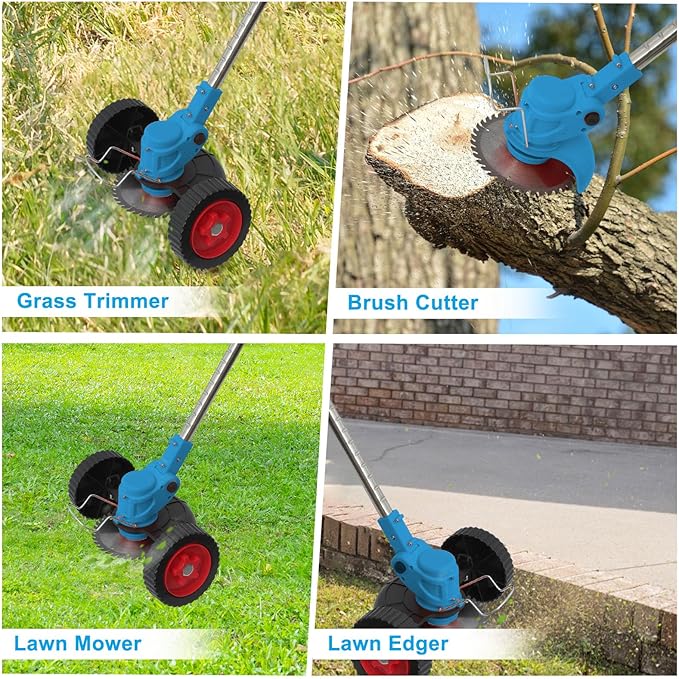 ALSO GO 24V Cordless Weed Wacker Lawn Edger, Electric Lightweight Battery Powered String Trimmer, 3-in-1 Brush Cutter Wire Brush & Guide Wheel for Garden Edging (2 Batteries, 2.0Ah, Blue)