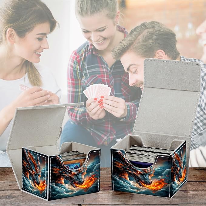Card Deck Box for MTG, Cards Storage Box Fits 120+ Sleeved, Leather Small Size Strong Magnetic Closing Card Case for Board Games Magic TCG CCG Baseball Collection, Cloud Dark Dragon