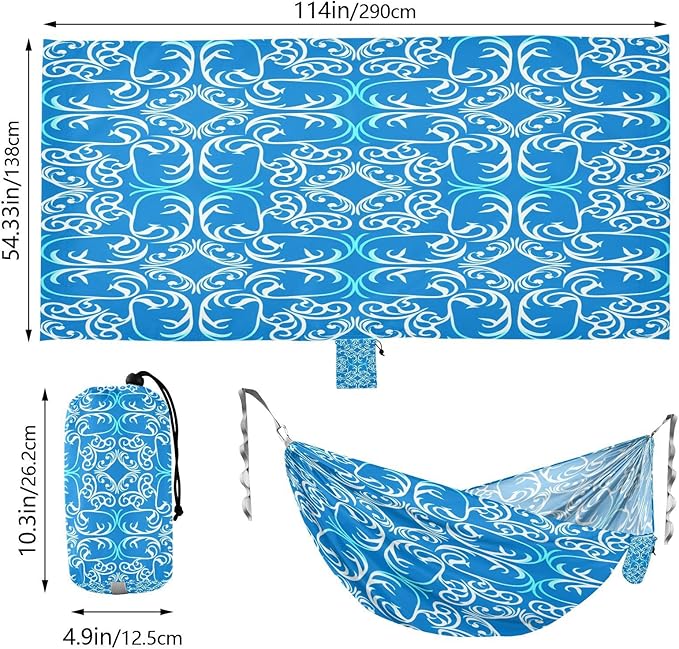 Hammocks for Outside Blue White Floral Camping Hammock Portable Hammocks with Tree Straps and Carry Bag Camping Accessories for Hiking Beach Outdoor