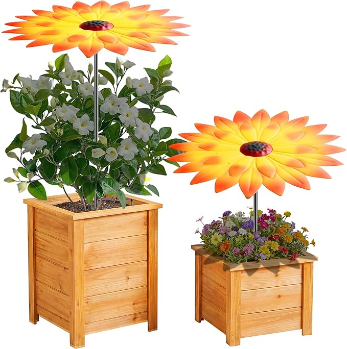 Axcoix 2 Pack Metal Plant Umbrellas for Outdoor Plants, 12" Realistic Flower Design Garden Plant Umbrella Shade, Decorative Sun Shade Disk for Plants, Potted Plants, Garden Beds