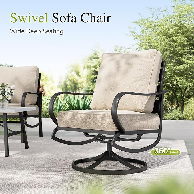 Sophia & William Patio Furniture Sets for 7 with Fire Pit Table 45", Outdoor Patio Furniture Set 8 Pcs, Convesation Set with 4 x High Heavy Sofa Chairs, 1x3-Seat Sofa, for Porch Poolside Beige