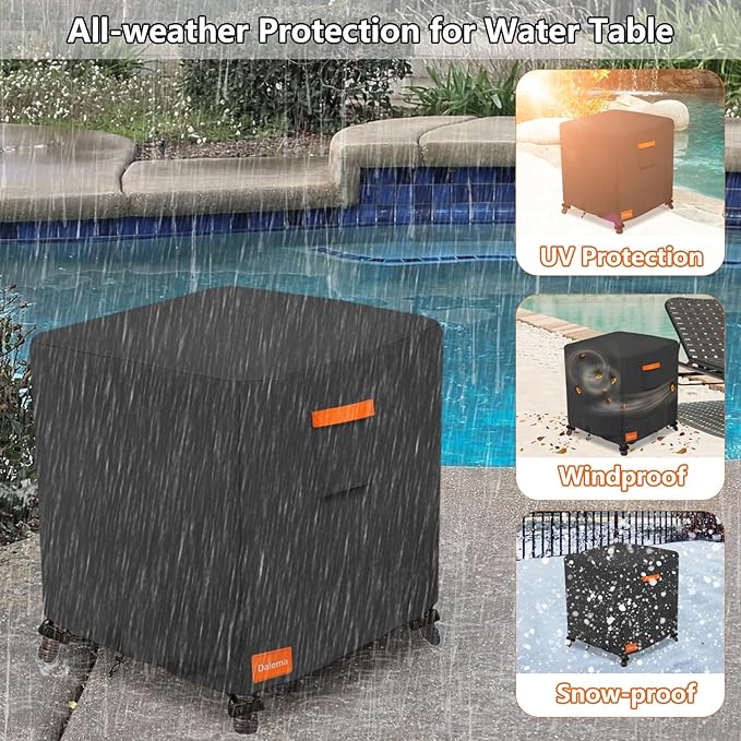 Waterproof Outdoor Ottoman Cover Square,600D Heavy Duty Patio Small Side Table Cover,Patio Furniture Covers for End Table 32" W x 32" D x 18" H,Black