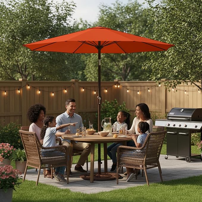 11FT Patio Umbrella, Outdoor Umbrella with with 8 Sturdy Fiberglass Ribs,Market Table Umbrella with Push Button Tilt and Crank,Suit for Backyard,Garden,Pool,Deck(Orange)