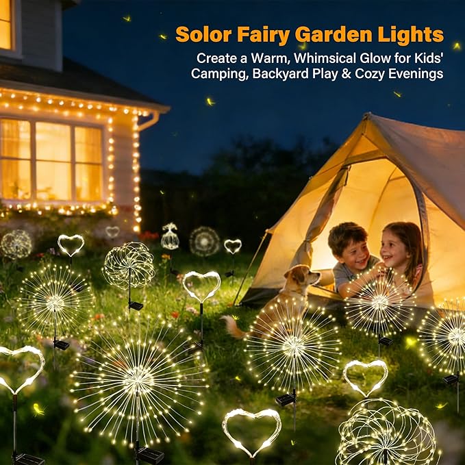 Solar Garden Lights Outdoor Decor Waterproof, 3Pack 120LED Firework Lights for Garden Decorative, Fairy Lights Solar Powered for Yard, Patio,Pathway,Flowerbed,Planter,Party(Warm White)