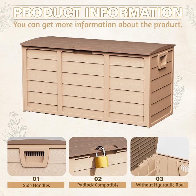 SUNCROWN 75 Gallon Deck Storage Box Resin Outdoor Storage Container with Handles for Patio Garden Yard Porch, Yellow