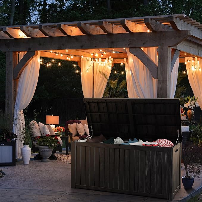 Deck Box Large Outdoor Storage for Patio Furniture,Outdoor Cushions,Garden Tools and Pool Supplies,Waterproof,Resin,Lockable (Black, 190 Gallon)
