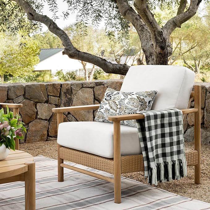 DYTXIII Pack of 2 Waterproof Outdoor Lumbar Pillow with Inserts, 12x20 in Rectangle Decorative Patio Throw Pillow for Home, Sofa,Bench and Patio Furniture, Dailey Tan