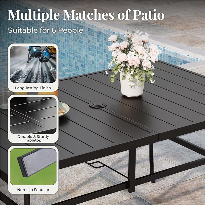 MIXPATIO Patio Dining Set 7 Piece Outdoor Furniture Set with Metal Patio Dining Table with Umbrella Hole for Deck Garden Backyard Lawn, Red