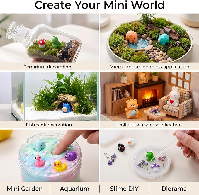 Zerobe Miniature Resin Animal Sets, Tiny Figurine Collection, 30 PCS | 30 pcs miniature resin animal figurines for desktop displays, moss terrariums, and micro landscape garden decor