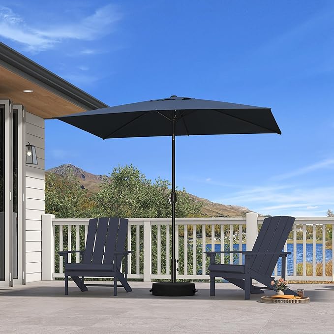 PURPLE LEAF 6.5' x 10' Rectangular Patio Umbrella Outdoor Table Umbrella Aluminum Frame Market Umbrella Sun Umbrella for Garden Deck Lawn Pool Navy Blue