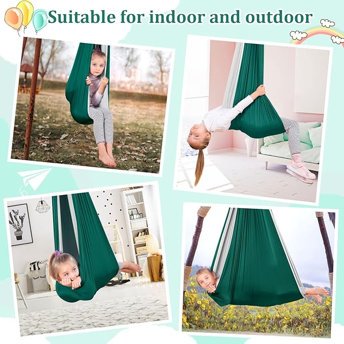 Yoga Swing for Kids Hammock Children Hangin Indoor Outdoor Autism Aspergers,ADHD Kids Hangin Therapy Swing 90inch x 59inch (Hardware Included) Dark Green and Gray
