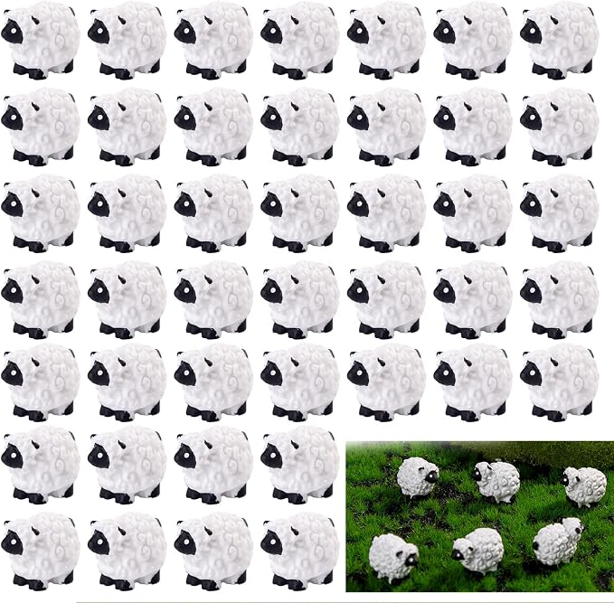 60 pcs Mini Resin Sheep Many Styles Variety Tiny Animals Figures Miniature Little Small Animal Figurines Bulk for Micro Fairy Garden Landscape Accessories Hide Crafts Decor Aquarium