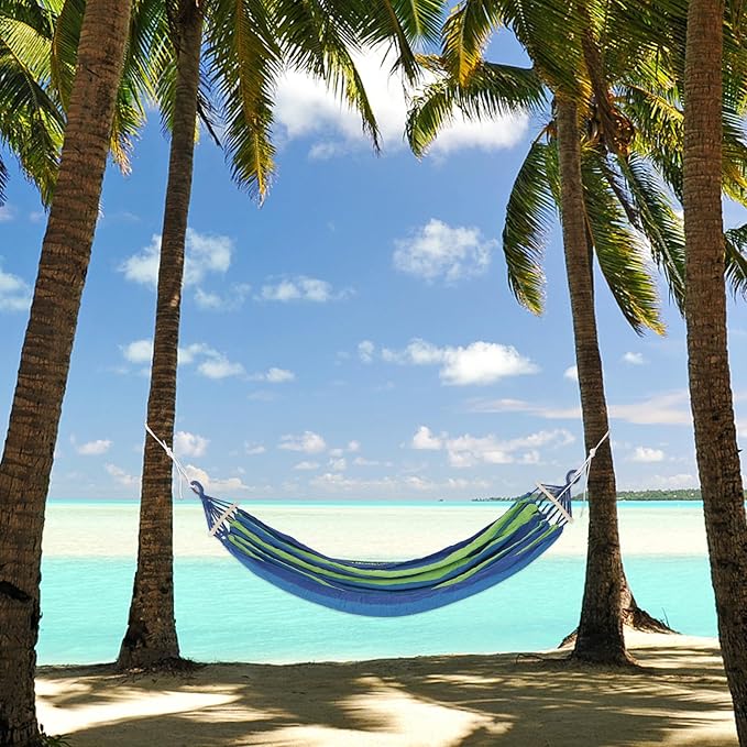 Artibetter Double Canvas Travel Hammock for Two People with Duckbill Buckle Anti-tip Design, Indoor Outdoor Backyard Beach Camping Hiking Garden Use