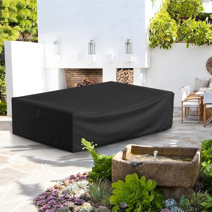 Gasadar Patio Furniture Covers, Outdoor Furniture Cover Waterproof for Outdoor Sectional Sofa Set, Heavy Duty 600D, 126" L x 126" W x 28" H, Black