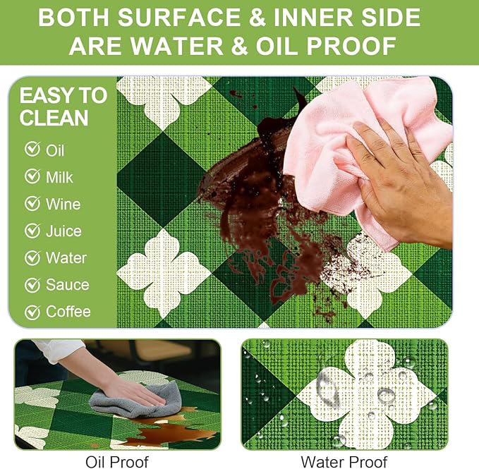 ANNA QUEEN St. Patrick’s Day 6FT Picnic Table Cover with Bench Covers Set of 3 with Drawstring Bag, Green Plaid Clover 72"x30" Waterproof Picnic Tablecloth & Bench Covers