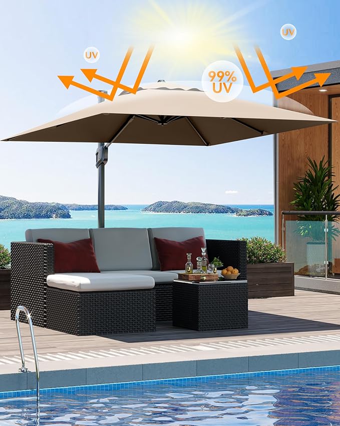 Garvee 10' x 10' Heavy Duty Square Cantilever Umbrella, Aluminum Offset Outdoor Patio Umbrella with 360-Degree Rotation for Backyard, Deck, Pool
