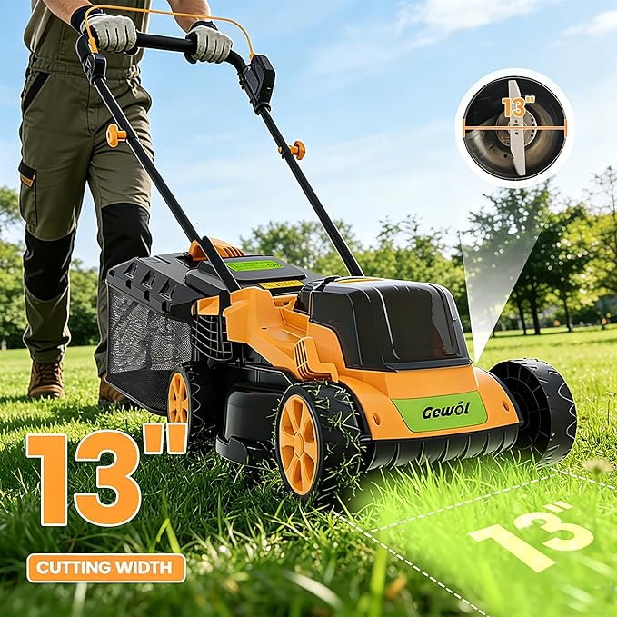 20V Cordless Lawn Mower, 13" Electric Push Mower with 2 x 4.0Ah Batteries & Charger, 5-Position Height Adjustment, Lightweight Battery Powered Lawn Mower with Grass Collection Bag for Yard