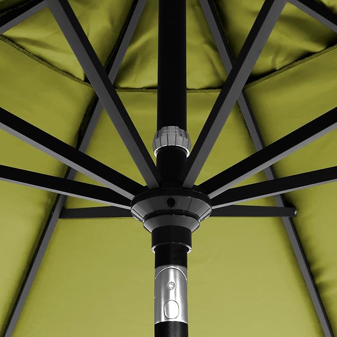 California Umbrella 5-Year-Non-Fading, 9Ft Premium Patio Umbrella, Hand-Crank, Button-Tilt, Black Frame, Solution Dyed Kiwi Fabric