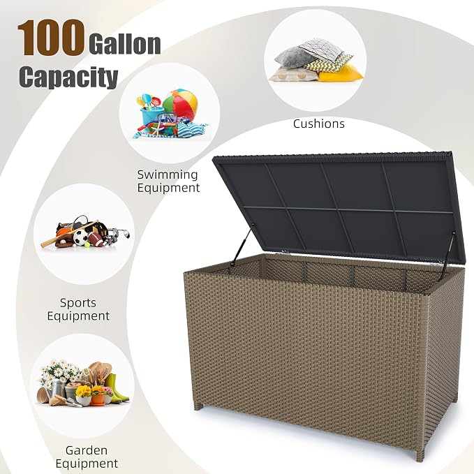Outdoor Storage Box with Wheels 150 Gallon, Mobile Waterproof Aluminum Deck Box, UV Resistant Patio Storage Box with Lid for Patio Furniture, Garden Tools (Light)