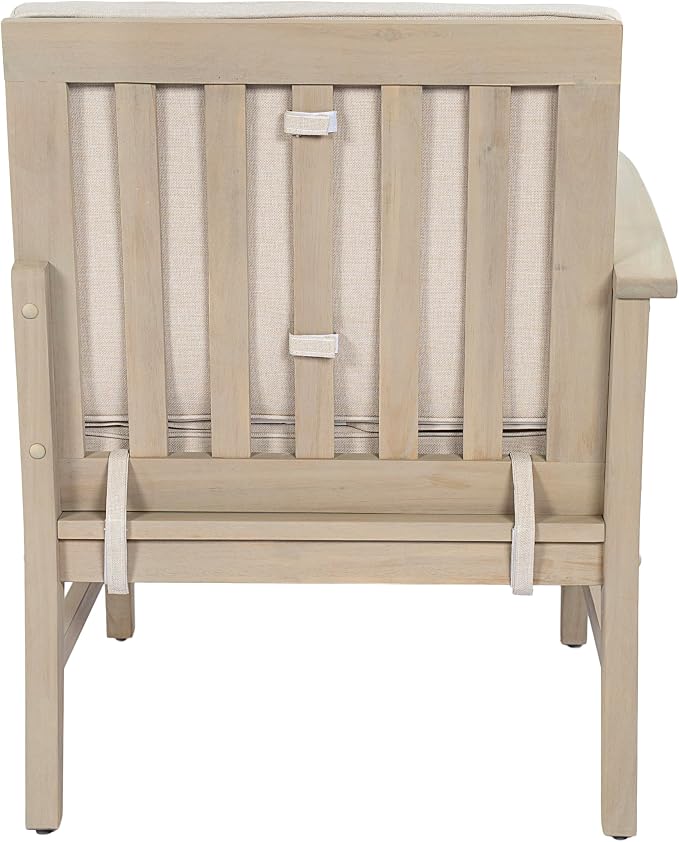 Christopher Knight Home Jordan Acacia Wood Outdoor Patio Furniture Set, 3-Seater Patio Sofa and Slat Coffee Table, Modern Patio Lounge Sofa Set with Water-Repellent Cushions, Light White+Sand